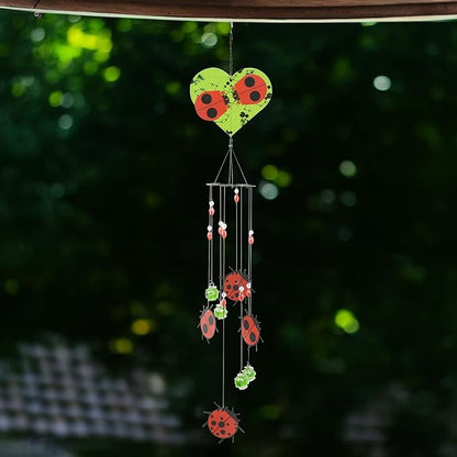 Red Carpet Studios Wind Chimes - Charley Harper Mid Century Modern Spiral Wind Chime Garden Gift, 30.25" Long, Ladybug Lovers