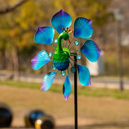 44" Peacock Garden Wind Spinners - Metal Outdoor Stakes Kinetic Wind Spinner Windmills Decor, Wind Sculpture Yard Art Decorations for Patio, Lawn & Garden
