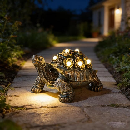 Outdoor Solar Turtle Decor, Resin Succulent Turtle Statue with Waterproof LED Lights, Garden Gift for Plant Lovers for Patio, Balcony, Yard Ornament