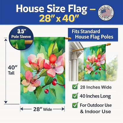 Caroline's Treasures Arkansas Apple Blossom in Watercolor House Flag Large Porch Sleeve Pole Decorative Outside Yard Banner Artwork Wall Hanging, Polyester, House Size, Multicolor