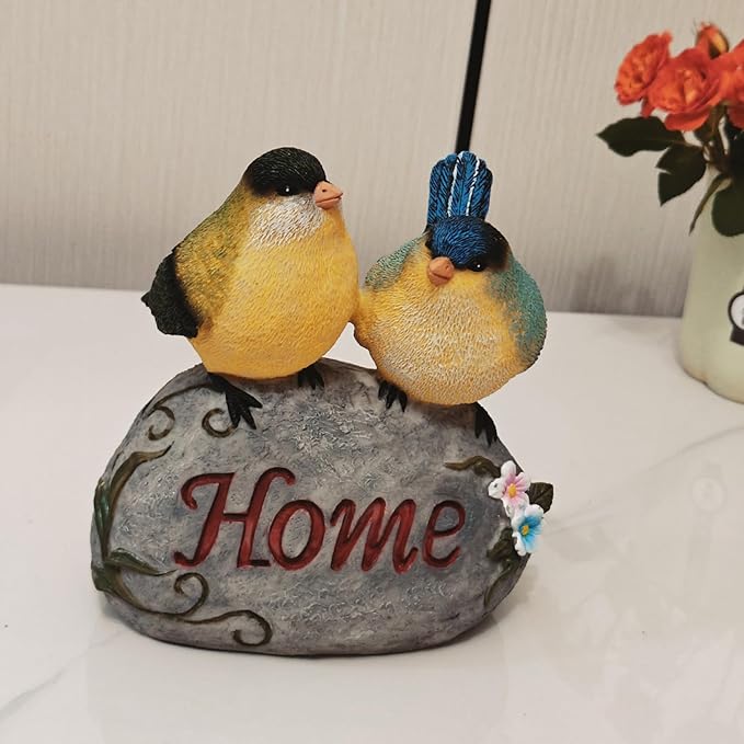 Bird Garden Statue, 6.31 Inch Lifelike Standing Bird with Hope Characters Stone, Small Resins Figurine for Home Table Outdoor Lawn Porch Patio Balcony Yard Decor (b)