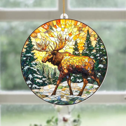 Stained Glass Style Acrylic Moose Ornament 2025 - Rustic Cabin Christmas Tree Ornament, Wildlife Suncatcher Window Hanging, Winter Holiday Decor Gift for Nature & Outdoor Lovers, Shatter(Sun-23)