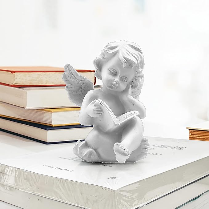 Asng Cherubs Angels Resin Garden Statue Figurine, Adorable Angel Sculpture Memorial Statue, Indoor Outdoor Home Garden Decoration (Reading Cherub)