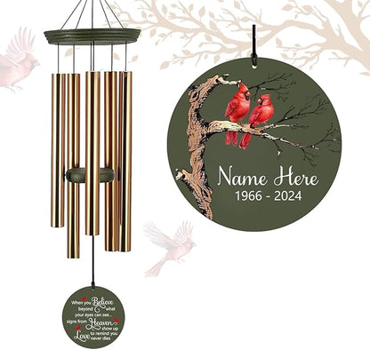Personalized Memorial Wind Chimes, 36inch Cardinal Sympathy Wind Chimes, in Memory for Loss of Loved Dad/Mom/Ones, Bereavement Gifts, Deep Tone Wind Chime Outdoor (Produced in USA)
