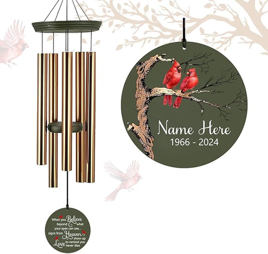 Personalized Memorial Wind Chimes, 36inch Cardinal Sympathy Wind Chimes, in Memory for Loss of Loved Dad/Mom/Ones, Bereavement Gifts, Deep Tone Wind Chime Outdoor (Produced in USA)