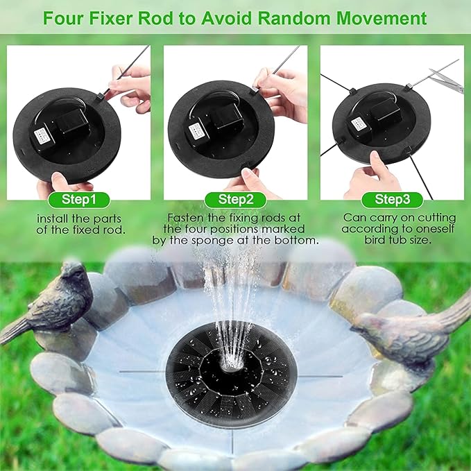 Solar Power Fountain Pump, 1.4W Solar Powered Fountain Pump with 2 Packs of 10 Easy Install Nozzles, with 4 Fixed Rods Solar Bird Bath Fountain Pump for Pond, Pool, Fish Tank, Aquarium and Garden