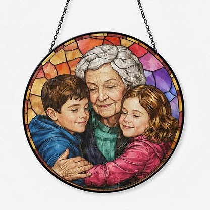 Personalized Grandma Stained Glass Sun Catcher, Custom Photo Window Hanging, Personalized Stained Glass, Gift for Grandma, Grandparents, Christmas, Birthday, Keepsake, Christmas Ornament, P2