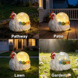 Solar Hen Garden Statue Lights for Outdoor Decor with Cracked Glass LED Ball Figurine Lighting Resin Succulent White Chicken Decorations for Patio Lawn Yard Valentine Gifts for Mom Wowen