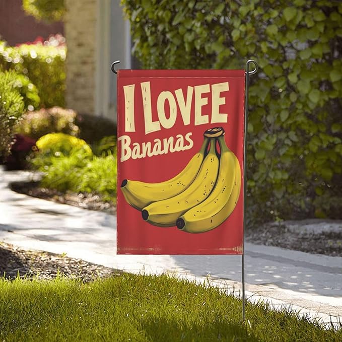 I Love Bananas Garden Flag Double Sided Flags For Room Outside Yard Flag Outdoor Banner Wall Art Hanging 12.5"X18"
