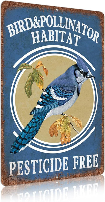 Vintage Garden Signs pesticide free bird & pollinator habital Retro Yard Metel Tin Signs outdoor Aluminium Wall Decor