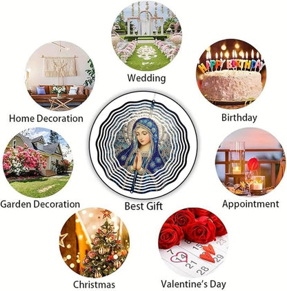 Virgin Mary Prayer Wind Spinner, Metal Wind Spinners Outdoor Indoor, Religious Virgin Mary Hanging Garden Decor for Outside, Stainless Wind Spinners for Yard and Garden 10 inch 3D (25.76X25 CM)