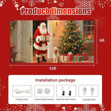 HOMETITUTE 13x6ft Christmas Garage Door Banner Santa with Dog Scene, Red Green Warm Light Backdrop Outdoor Indoor Xmas Wall Background Decor for Winter Holiday Porch Yard Seasonal Display