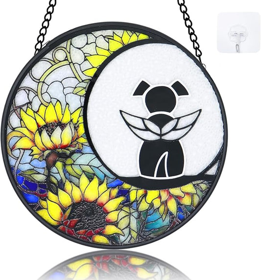 Stained Glass Window Hanging - 6.3 Inch Dog Memorial Suncatcher, Dog Ornament for Window Home Door Wall Garden Outdoor in Loving Memory for Loss, Loss of Dog Sympathy Gifts for Adults Women Men