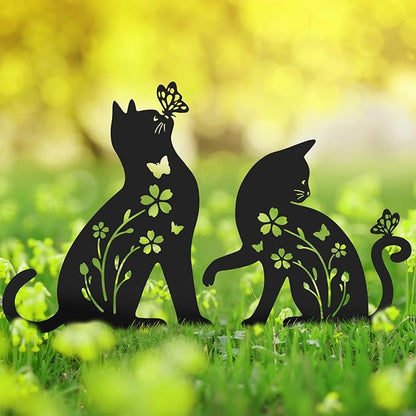 Ouddy Mode 2 Packs Cat Garden Decor for Outside, Cat Gifts for Women/Men/Mom/Grandma, Metal Decorative Garden Stakes for Outdoor Lawn Statues Yard Art