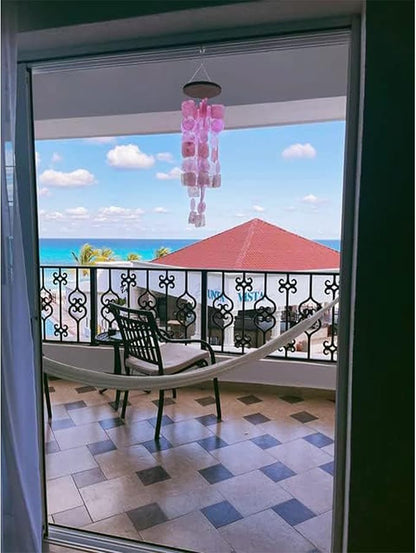 Capiz Shell Wind Chimes - with Clear & Melodious Sound -Handmade Sturdy Wood Wind Chimes Provides Comfortable and Pleasant Ambiance State Every Day, (Pink)