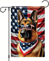 Patriotic 4th of July Garden Flag German Shepherd Dog American Flag Glasses 12x18 Inch Double Sided Seasonal Summer Yard Flag Outdoor Decoration for Porch Lawn Patio Independence Day