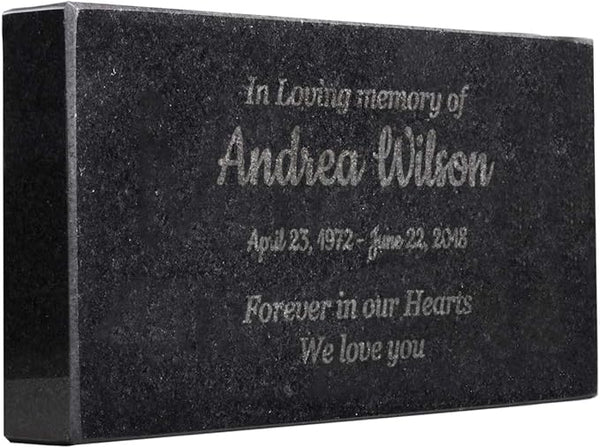 In Loving Memory Black Granite Memorial or Sympathy Gift. Add your Personalized Text and Dates. Offered in a Variety of Sizes to Meet your Needs and Budget (8 x 4 x 1")