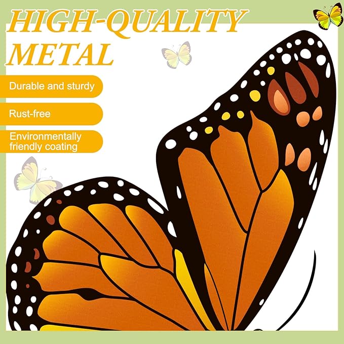 1 Pcs Spring Metal Butterfly Garden Stakes Decor 16.5 Inch Decorative Orange Butterfly Yard Stake Outdoor Insect Decor Metal Garden Art Ornaments for Patio Porch Lawn Backyard