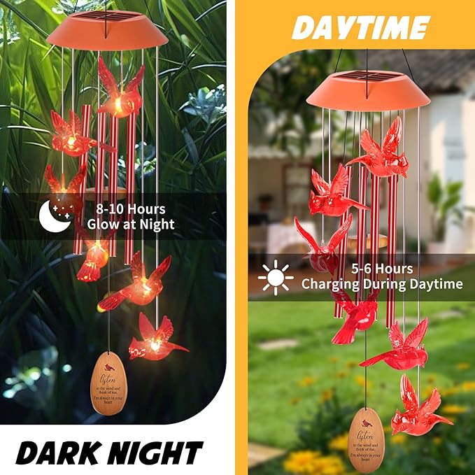 Cardinal Wind Chimes for Outside with 4 Music Aluminum Tubes,Cardinal Wind Chimes for Outside,Best Gifts for Mom Grandma Women Wife Aunt Sister, Unique Mobile Wind Chime, Garden Yard Decor