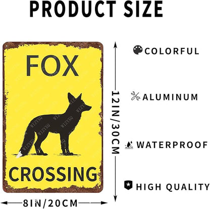Metal Signs Fox Crossing Vintage Tin Sign for Home Bar Living Room Garden Yard Outdoor Wall Decor 12x8 Inch
