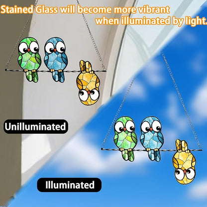 Stained Glass Window Hanging Multicolor Owls Ornaments - Handmade Stained Glass Suncatchers Hanging Outdoor Garden Decor - Decoration for Home Garden Christmas Party Wedding Housewarming Gifts