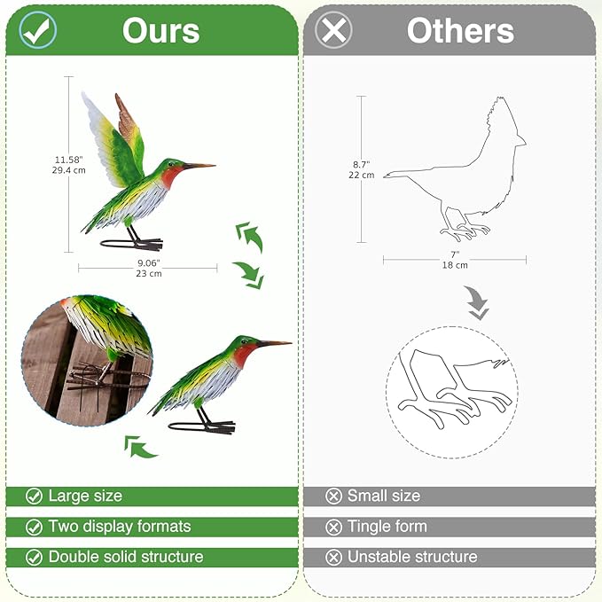 Goodeco Hummingbird Statue for Garden Decor - Handmade Metal Birds for Home & Yard with Outdoor Figurines and Decorations, Great Gifts for Women Mom and Grandma (Green)