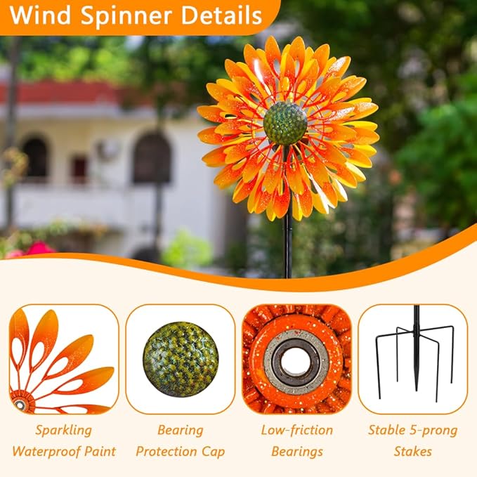 VEWOGARDEN Sunflower Wind Spinner with 4 Blades, Metal Kinetic Wind Spinners Outdoor for Yard, Garden, Lawn Decorations