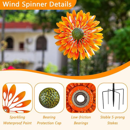 VEWOGARDEN Sunflower Wind Spinner with 4 Blades, Metal Kinetic Wind Spinners Outdoor for Yard, Garden, Lawn Decorations