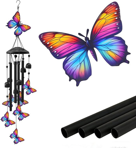 AVEKI Metal Butterfly Wind Chimes for Outside, Butterfly Gifts for Women Mother's Day Birthday Christmas, Black Wind Chime with 7 Butterflies, Outdoor Windchimes Decor for Garden Patio (Butterfly-2)