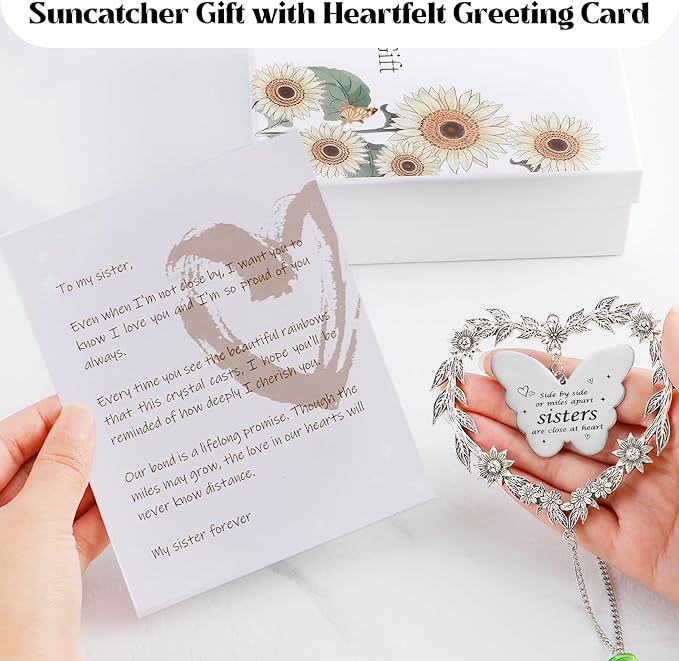 Suncatcher Gift for Sister Birthday, Best Sister Ever Crystal Hanging Ornament, Unique Sun Catcher for Indoor Windows, Heart Shaped Rainbow Maker