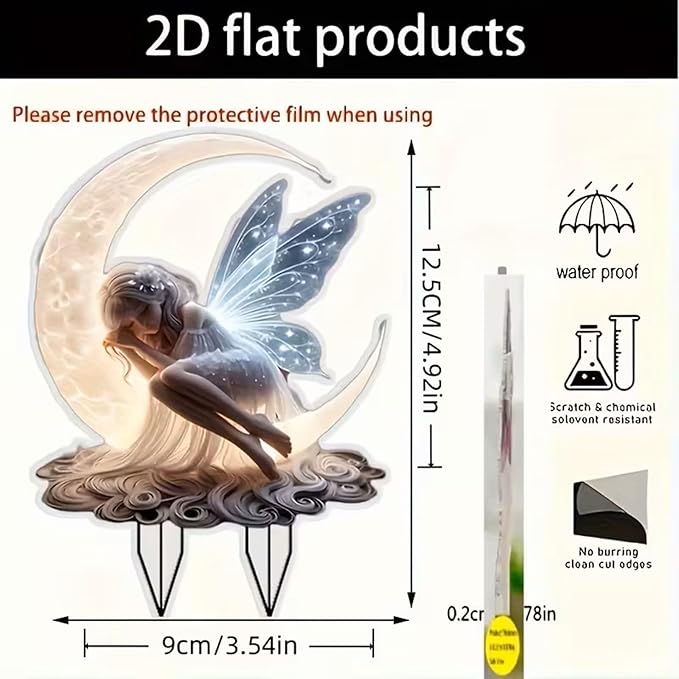 2D Flat Moonlit Fairy Garden Stake Acrylic Outdoor Decor for Lawn, Patio, Mother'S Day Gift, Yard, Flower Pot Farmhouse Art, Patio Decoration