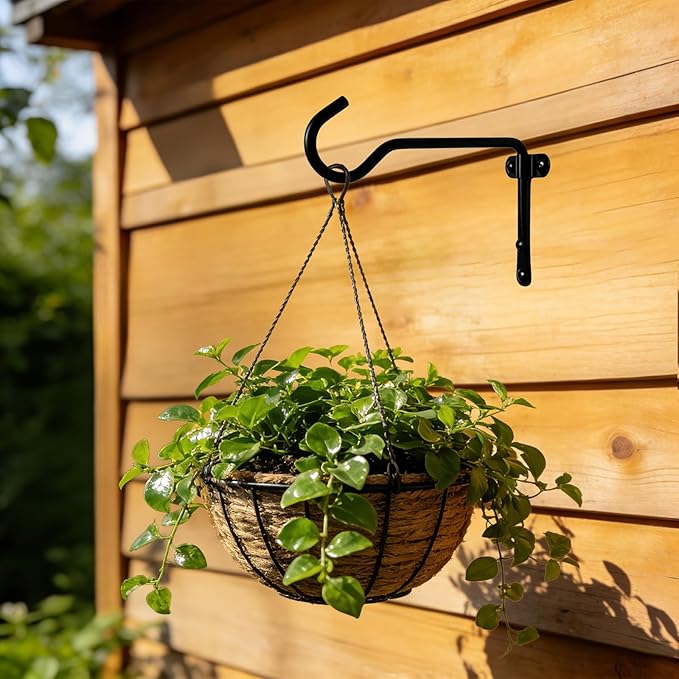2 Pack Metal Plant Hanger for Wall, Decorative Plant Hooks for Hanging Plants, Indoor Outdoor Wall Plant Holder for Hanging Planters, Bird Feeders Home Decor (Black, 6 in-Straight Hook)