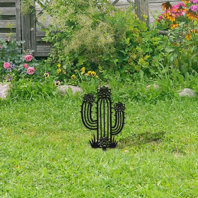WADORN Cactus Metal Decorative Garden Stakes, Tropical Plant Silhouette Metal Outdoor Statues Funny Garden Ornament Gifts Black Yard Art Decoration for Outdoor Backyard Patio Lawn Walkways