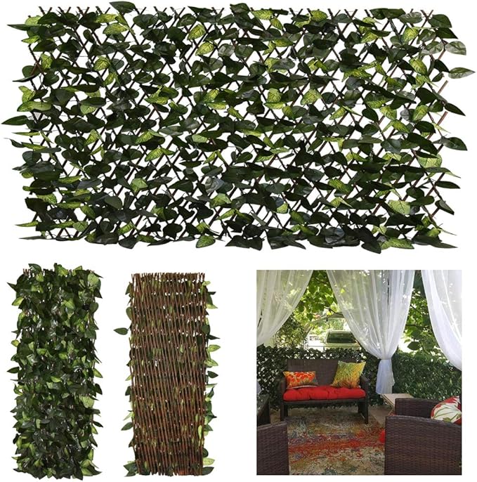 GLANT Expandable Fence Privacy Screen for Balcony Patio Outdoor,Decorative Faux Ivy Fencing Panel,Artificial Hedges (Single Sided Leaves) (2, Green-Verdant)