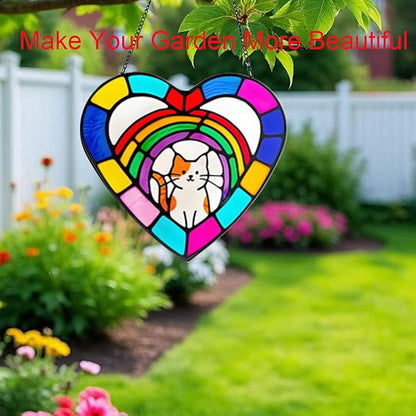 Stained Glass Window Hanging,Sun Catchers Glass Panel Window Suncatcher Panel Decor for Mom,Wife,Grandmother,Women, Men and Aunt,Garden Hangings for Christmas Mother's Day (Cat)