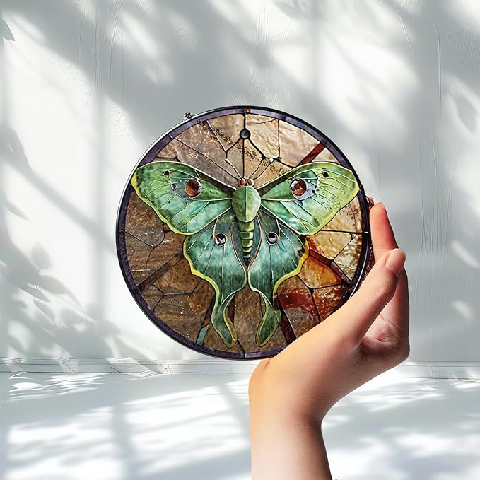2 Stained Glass 6" Yellow Butterfly Sunflower Suncatcher, Luna Moth Stained Glass Suncatchers Monarchs for Sun Catcher Indoor Window, Gift for Mothers Day, Sunflower Gift for Women, Garden Decoration