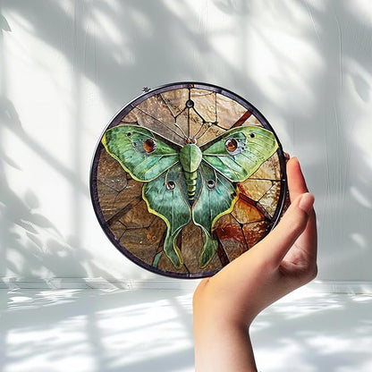 2 Stained Glass 6" Yellow Butterfly Sunflower Suncatcher, Luna Moth Stained Glass Suncatchers Monarchs for Sun Catcher Indoor Window, Gift for Mothers Day, Sunflower Gift for Women, Garden Decoration