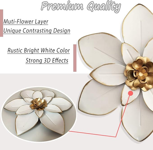 Metal Flower Wall Art Decor, 10“ Rustic Modern Floral Sculpture, Distressed Iron Wall Hanging Home Decoration Accent Artworks for Indoor Kitchen Bedroom Living Room Office Outdoor Garden Patio
