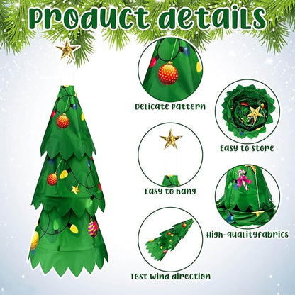 2 Pcs Christmas Tree 3D Windsock Applique Christmas Tree Windsock 36 Inch Indoor Outdoor Hanging Winter Polyester Wind Sock Xmas Party Gift Decorations for Garden Porch Yard Patio Lawn