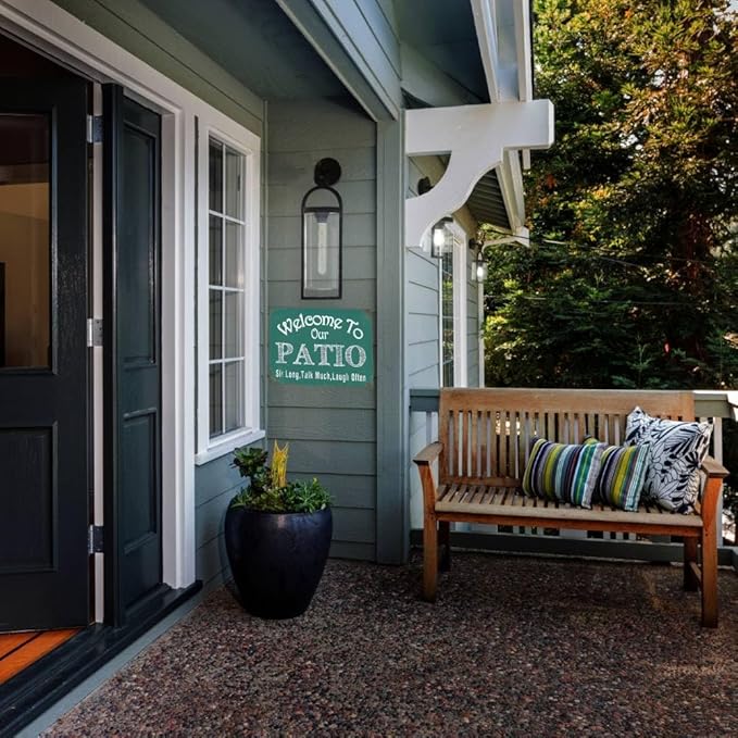 YOYI ART Patio Signs and Decor Outdoor - Welcome to Our Patio Sign, Metal Vintage Tin Signs for Patio, Outside, Front Yard, Garden, Front Door and Backyard Wall Decor Art Gift, 12 x 8 inch