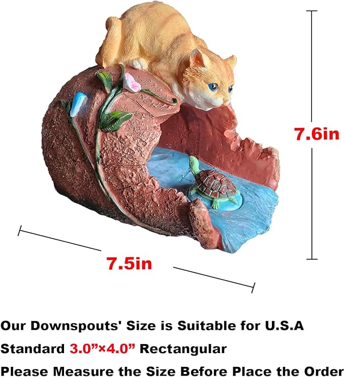 Cat Statue Gutter Downspout Extensions Decorative, Rain Gutter Downspout Splash Block Extender Cover, Gutter Extender Diverter Fit for 3" × 4" Downspouts