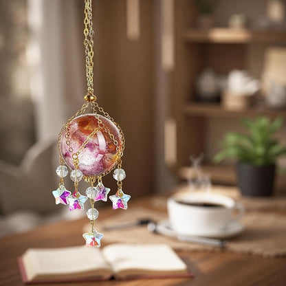 Pink Purple Crystal Suncatcher Hanging Decorative Ball Ornament with 40mm Crystal Ball Decor for Garden Window