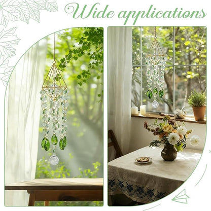 21.2In Crystal Wind Chimes Suncatcher Large Green Prism Sun Catcher Glass Octagonal Bead Chains Rainbow Maker Prisms Wind Chime for Window Hanging Ornament Home Garden Decor Indoor Outdoor