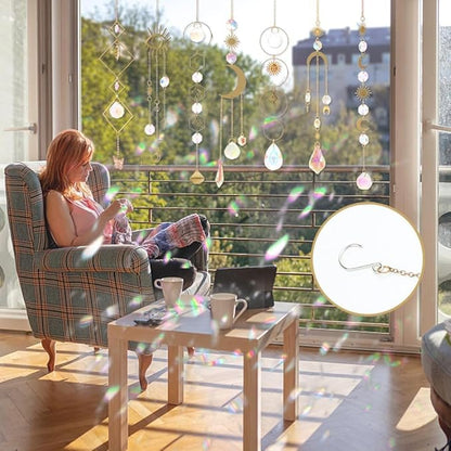 Sun Catchers, 10 Pieces Colorful Crystal Suncatcher with Chain Pendant Ornaments Hanging Crystals Prism Rainbow Maker for Windows Indoor Outdoor Car Mirror Garden Decor Wedding Party Xmas Gift (10)