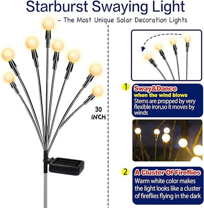 TONULAX Solar Garden Lights - Upgraded Solar Swaying Light, Sway by Wind, Outdoor Lights, Yard Patio Pathway Decoration, High Flexibility Iron Wire & Heavy Bulb Base, Warm White(12 Pack)