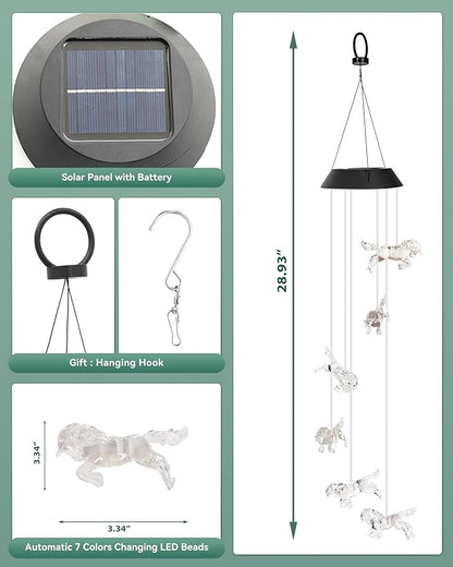 DOUBLEZHE Solar Wind Chimes for Outside, Color Changing Horse Wind Chime Outdoor Clearance, Birthday Gifts for Mom Women Grandma Wife Girls, Unique Garden Decor Colorful Patio Yard Party Decoration