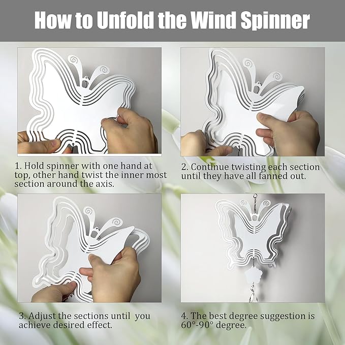 4Pack 10inch Sublimation Wind Spinner Blanks 3D Aluminum Metal Wind Sculpture Kinetic Spinners for Yard and Garden Indoor Art Ornaments Hanging Decoration (New Butterfly)