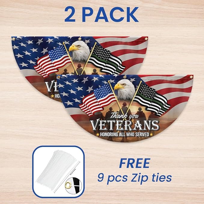 FLAGWIX Thank You Veterans Flag - Non-Pleated American Eagle Fan Flag Bunting 1x3 ft - Veteran Gifts for Men Women, Patriotic 4th of July Memorial Day Decorations Outdoor for Home Garden Decor