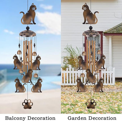 Bronze Cats Wind Chimes for Garden/Home/Balcony/Lawn/Tree/Yard/Indoor/Outside Decoration, Retro Wind Catcher, Cat Decor, Blessing Wind Bells, Memorial WindChimes Gifts for Mom, Grandma, Woman, Friend