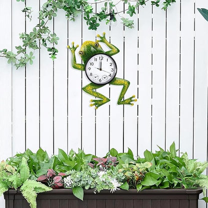 Frog Outdoor Clock with Thermometer & Humidity, Outdoor Wall Clock Silent Non-Ticking Outside Clocks for Patio, Garden, Home Decor